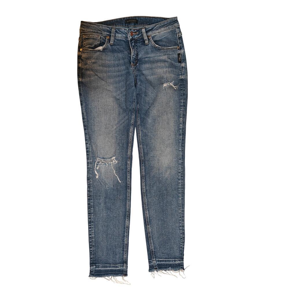 Silver Jeans Co Boyfriend Skinny Jeans Raw Hem Ankle Denim Blue